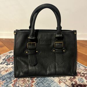G.H. Bass & Co Black Vegan Leather‎ Tote Handbag Purse Brass Hardware 13x10x6